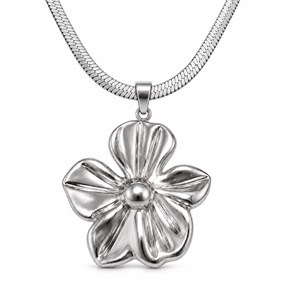 Fleur halskæde med blank blomst - sølv